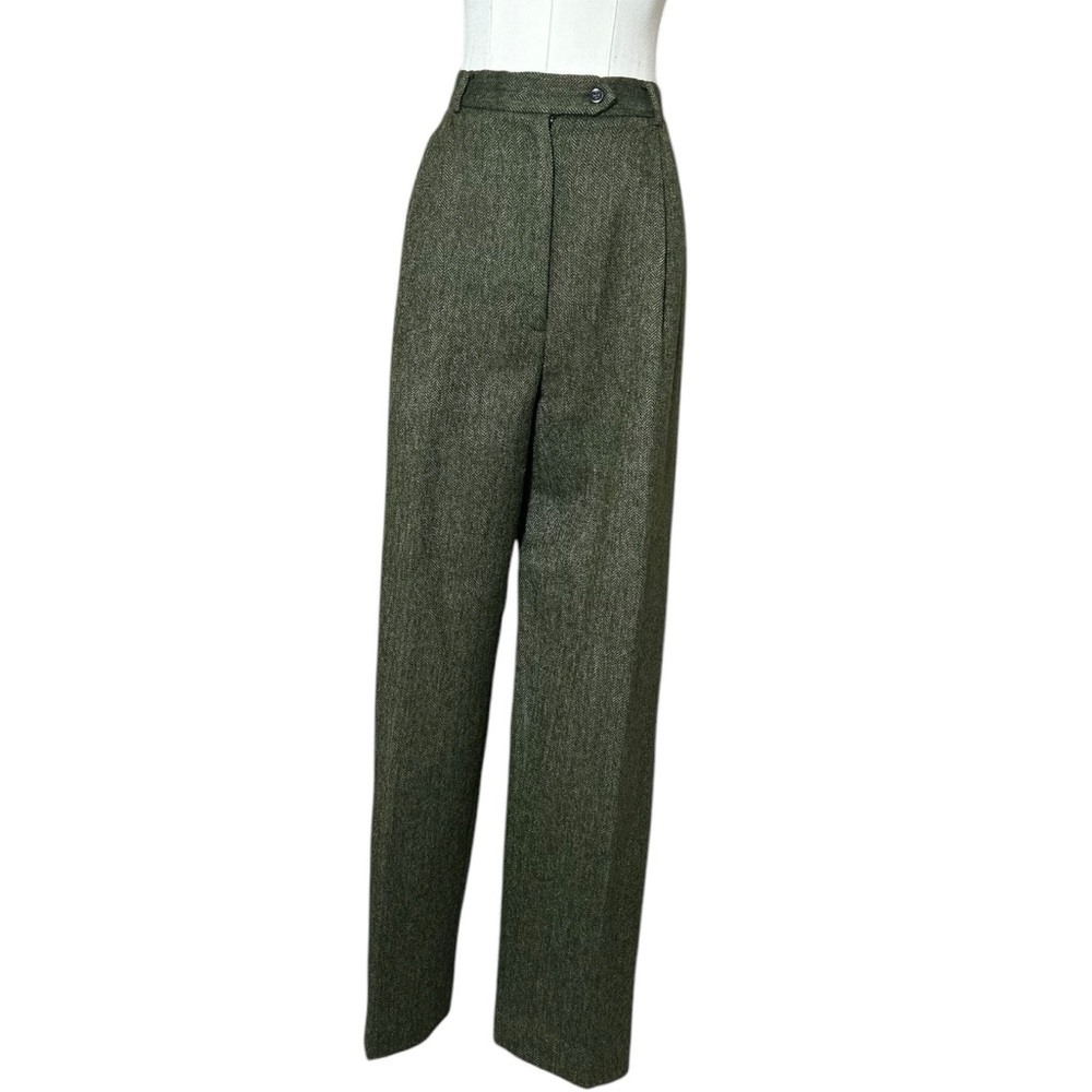 Vintage Ann FreedBeng Green Tweed Wool Trousers| High-Waisted Tapered Leg|Size 8
